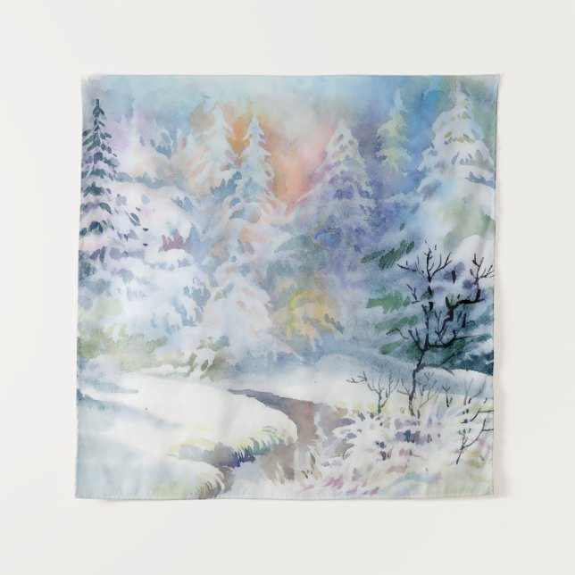 Tenture Winter Wonderland : Paysage aquarelle (Devant)