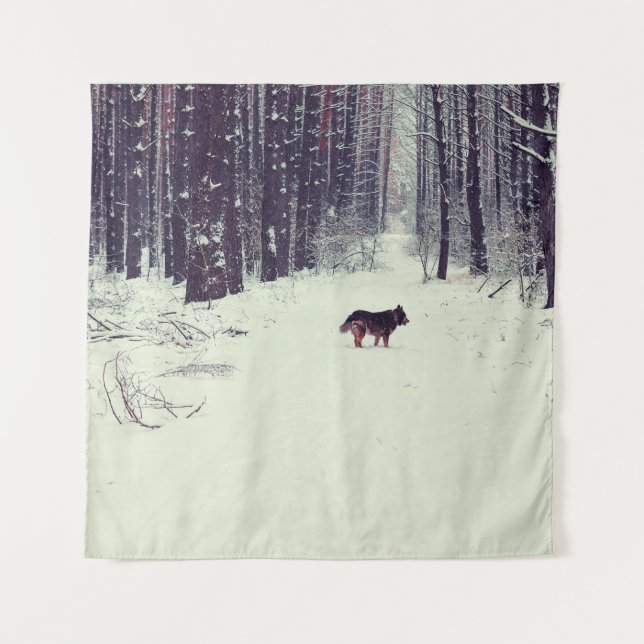 Tenture Wonderland d'hiver : Forêt de pins neigeux (Devant)
