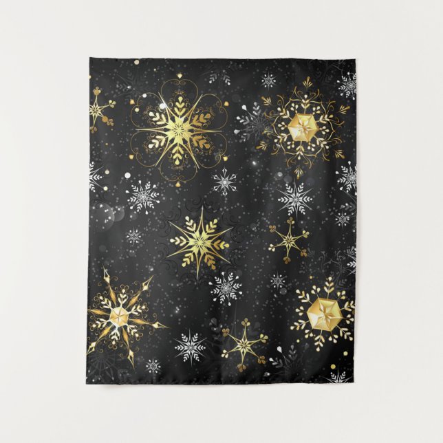 Tenture Xmas Golden Snowflakes on Black Background (Devant)