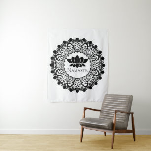 Tenture Yoga Black Mandala Namaste Lotus