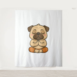 Tenture Yoga de pug mignon méditation relaxation dessin an