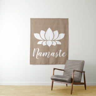 Tenture Yoga rustique de Namaste Lotus blanc de toile de