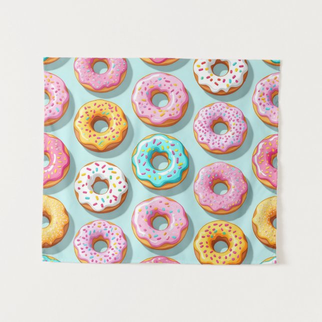 Tenture Yummy cream donuts blue (Devant (Horizontal))