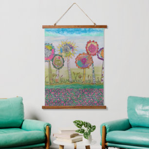 Teppich - Fantastische Blumen  Wandteppich Mit Holzrahmen