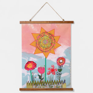 Teppich - Fantastische Blumen Wandteppich Mit Holzrahmen