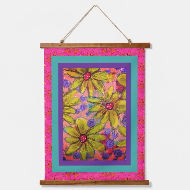 Teppich - Farbexplosion Blumenblüten Wandteppich Mit Holzrahmen (Vorderseite)