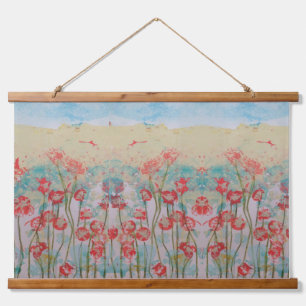 Teppich - Rote Wildblumen Wandteppich Mit Holzrahmen