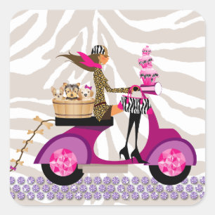 Teppichaufkleber Scooter Frauenhunde Zebra Quadratischer Aufkleber