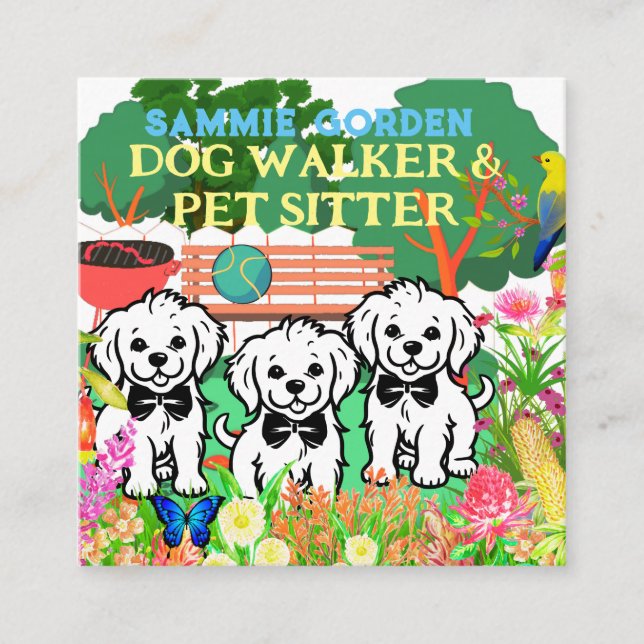 Teppiche und Hunde Walker Farbenfrohe Parkanlage C Quadratische Visitenkarte (Vorderseite)