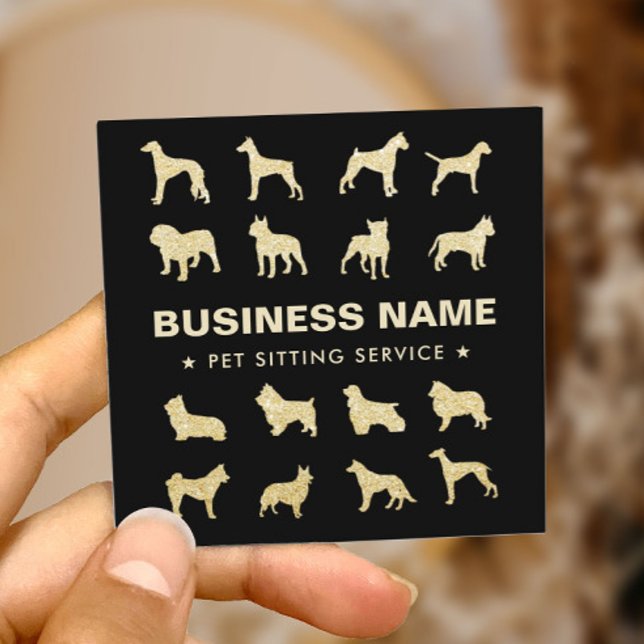 Teppichsitzer Moderner Black & Gold Dog Groomer Quadratische Visitenkarte (Von Creator hochgeladen)