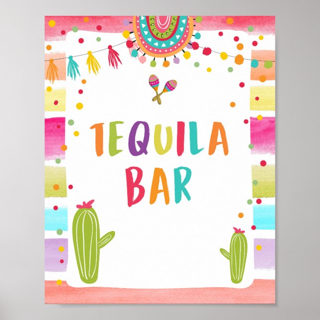Tequila-Bar-Festgetränke-Kaktus-Tischschild Poster (Vorne)
