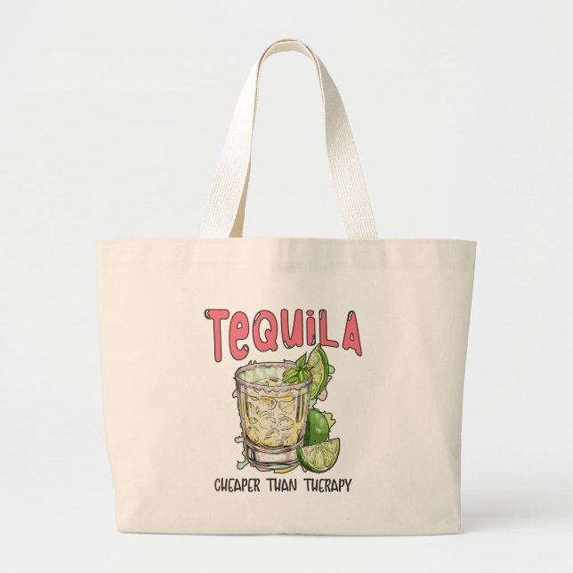 Tequila billiger als Therapie Funny Tequila Mexika Jumbo Stoffbeutel (Vorne)