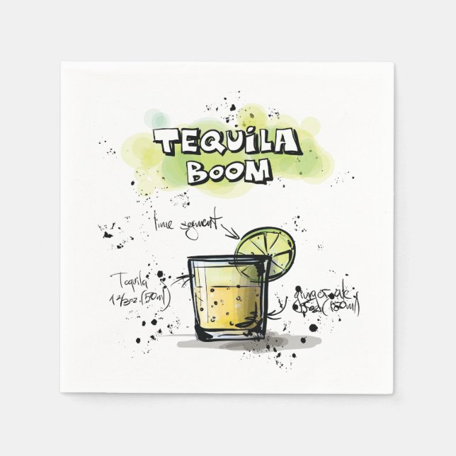 Tequila Boom Drink Rezept Cocktail Napkin Serviette (Vorderseite)