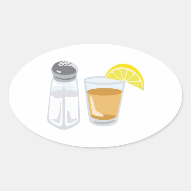 Tequila Drink Glass Salt Shaker Lemon Ovaler Aufkleber (Vorderseite)