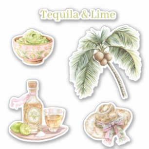 Tequila & Lime Guacamole Tropischer Palmenbaum Hut Aufkleber