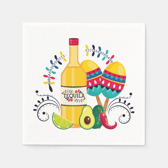 Tequila, Maracas, mexikanische Volkskunst Serviette (Vorderseite)