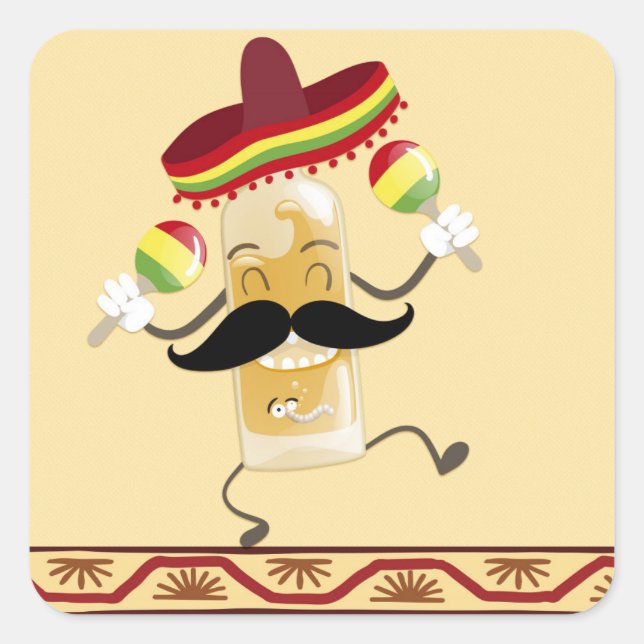 Tequila mit Sombrero Quadratischer Aufkleber (Vorderseite)