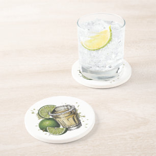 Tequila-Shot mit Salzrand und Limette-Illustration Getränkeuntersetzer