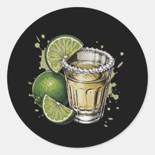 Tequila-Shot mit Salzrand und Limette-Illustration Runder Aufkleber
