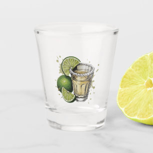 Tequila-Shot mit Salzrand und Limette Illustration Schnapsglas