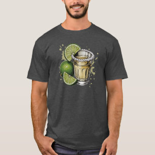 Tequila-Shot mit Salzrand und Limette Illustration T-Shirt