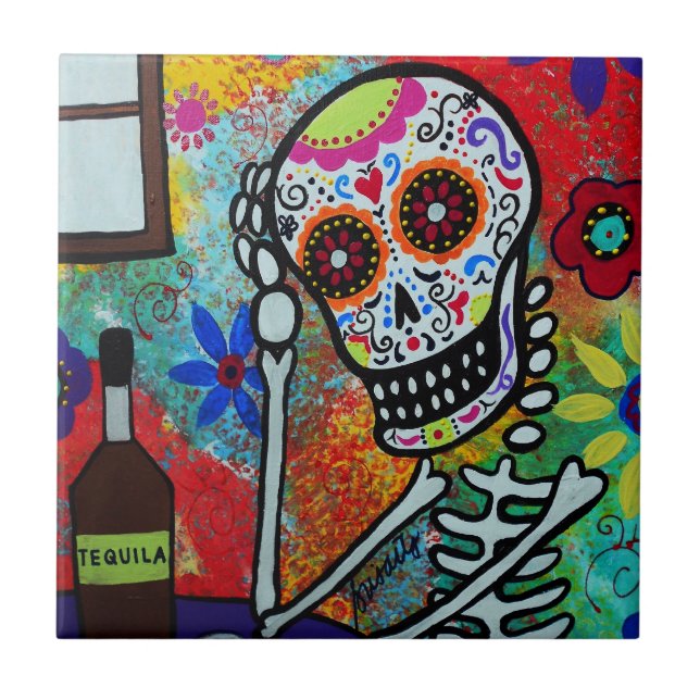 Tequila Skull Dia de Los Muertos Tiles durch Fliese (Vorderseite)