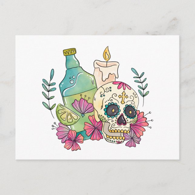 Tequila Sugar Skull Feiertagspostkarte (Vorderseite)