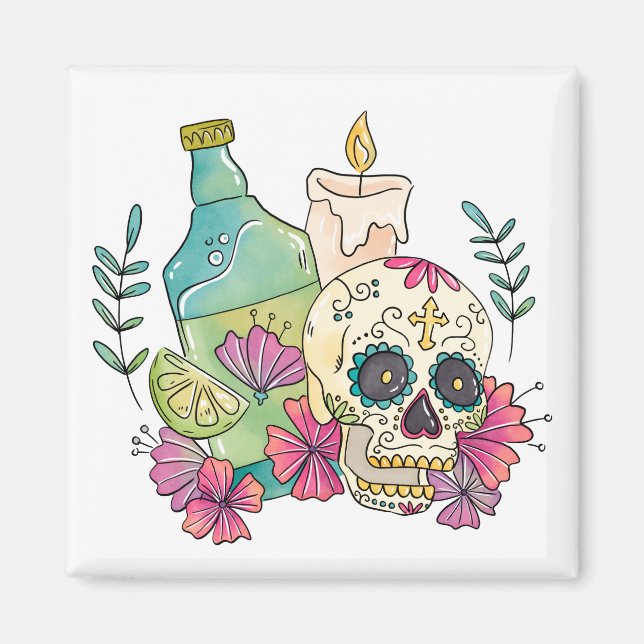 Tequila Sugar Skull Magnet (Vorne)