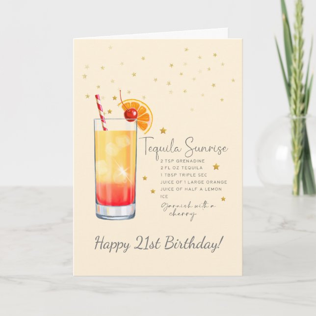 Tequila Sunrise Cocktail 21ème Bonne Carte Anniver (Devant)