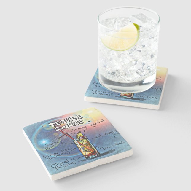 Tequila Sunrise Cocktail (#7/12 Drink Recipe Set) Steinuntersetzer (Seitenansicht)