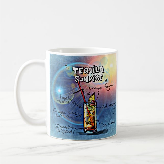 Tequila Sunrise Cocktail #7 Set von 12 Drink Rezep Kaffeetasse (Links)