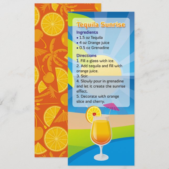 Téquila Sunrise Cocktail Recette Invitation (Devant / Derrière)