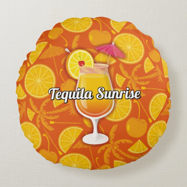 Tequila Sunrise Cocktail Rundes Kissen (Vorderseite)