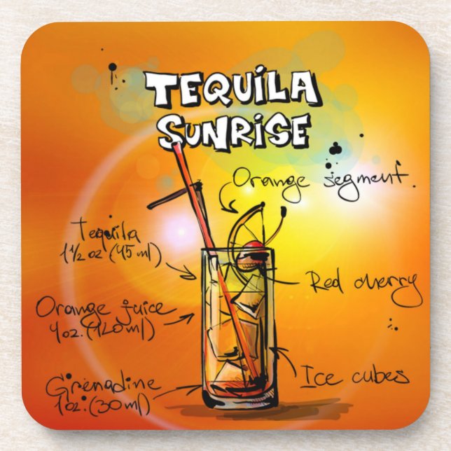 Tequila Sunrise Drink Rezept Stilvoll und trendy Getränkeuntersetzer (Vorderseite)