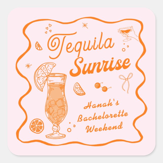 Tequila Sunrise Junggeselinnen-Abschied Quadratischer Aufkleber (Vorderseite)