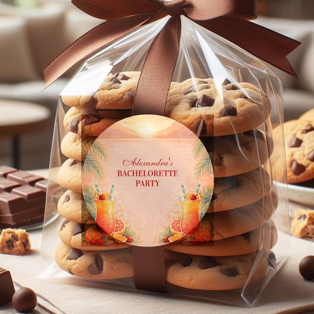 Tequila Sunrise Palm Paradise Bachelorette Party Runder Aufkleber (Von Creator hochgeladen)