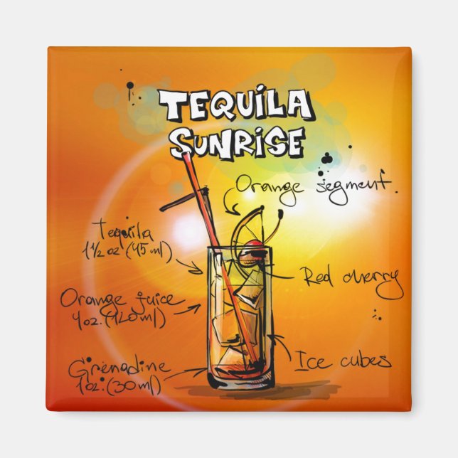 Tequila Sunrise Recipe Tropical Drink Magnet (Vorne)
