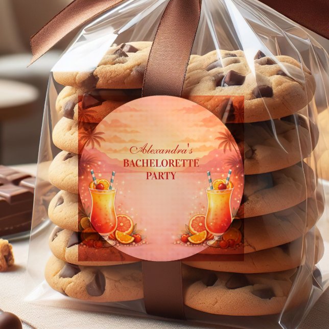 Tequila Sunrise Tropical Bachelorette Party Runder Aufkleber (Von Creator hochgeladen)