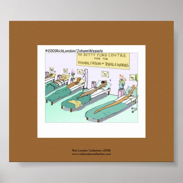 Tequila Worm Rehab Funny Cartoon auf Canvas Print Poster (Vorne)