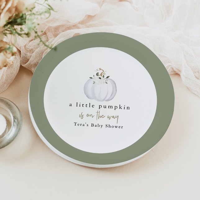 TERA Fall Greenery White Pumpkin Baby Shower Pappteller (Von Creator hochgeladen)