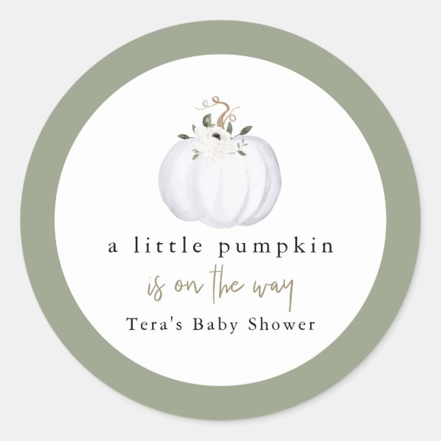 TERA Fall Greenery White Pumpkin Baby Shower Runder Aufkleber (Vorderseite)
