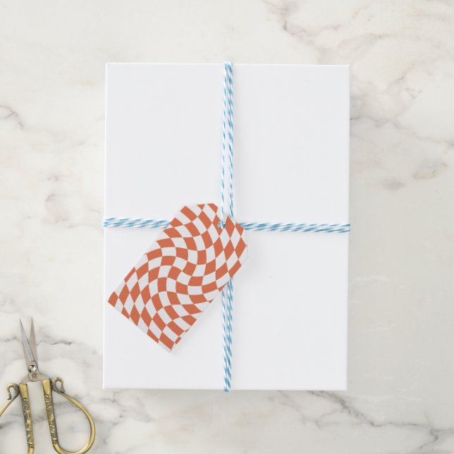 Teracotta Wedding Collection Karo überprüft Geschenkanhänger (Mit Garn)