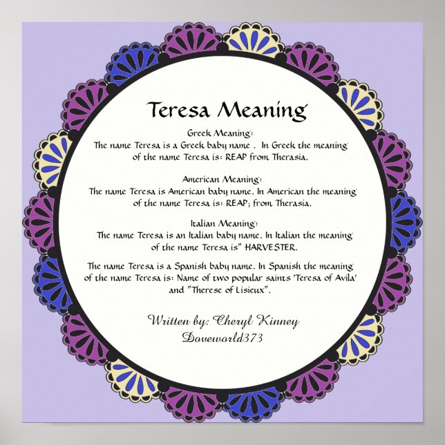 Teresa die Bedeutung des Namens Poster (Vorne)