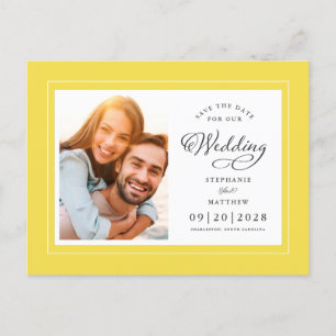 Termin Foto Gelb Elegant Chic Hochzeit Ankündigungspostkarte