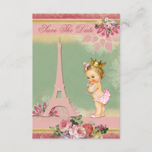 Termin vormerken Eiffelturm Prinzessin Baby Shower Save The Date
