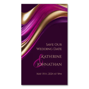 Termin vormerken-Hochzeit-Violett Fuchsie und Gold Magnetische Visitenkarte