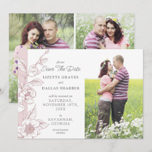 Termin vormerken Magnolia Blush Hochzeit 4-Photo K Einladung