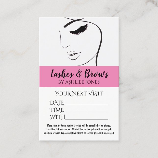 Terminierungskarte Eyebrows Eyelashes Salon Visitenkarte (Vorderseite)
