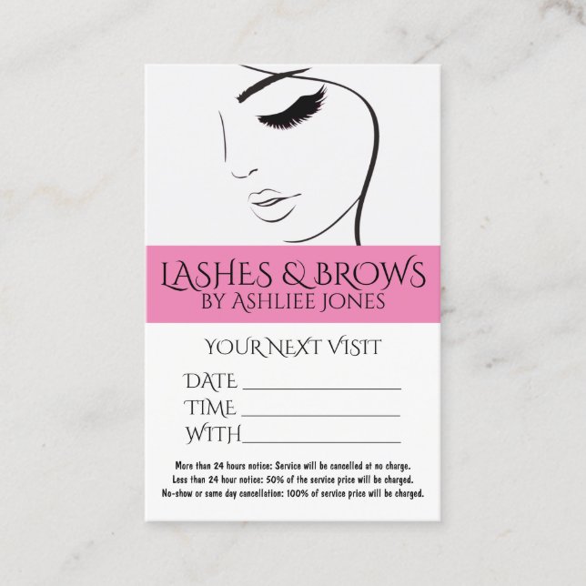 Terminierungskarte Eyebrows Eyelashes Salon Visitenkarte (Vorderseite)
