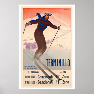 Terminillo Italien Berg Schnee Winter Skifahrer Poster